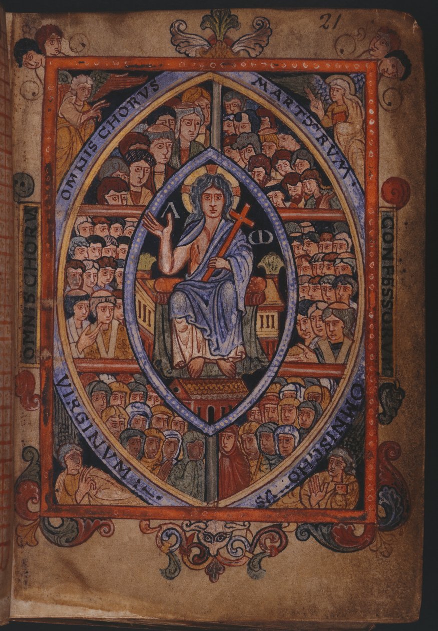 Christ enthroned with choirs of martyrs, confessors and virgins by English School