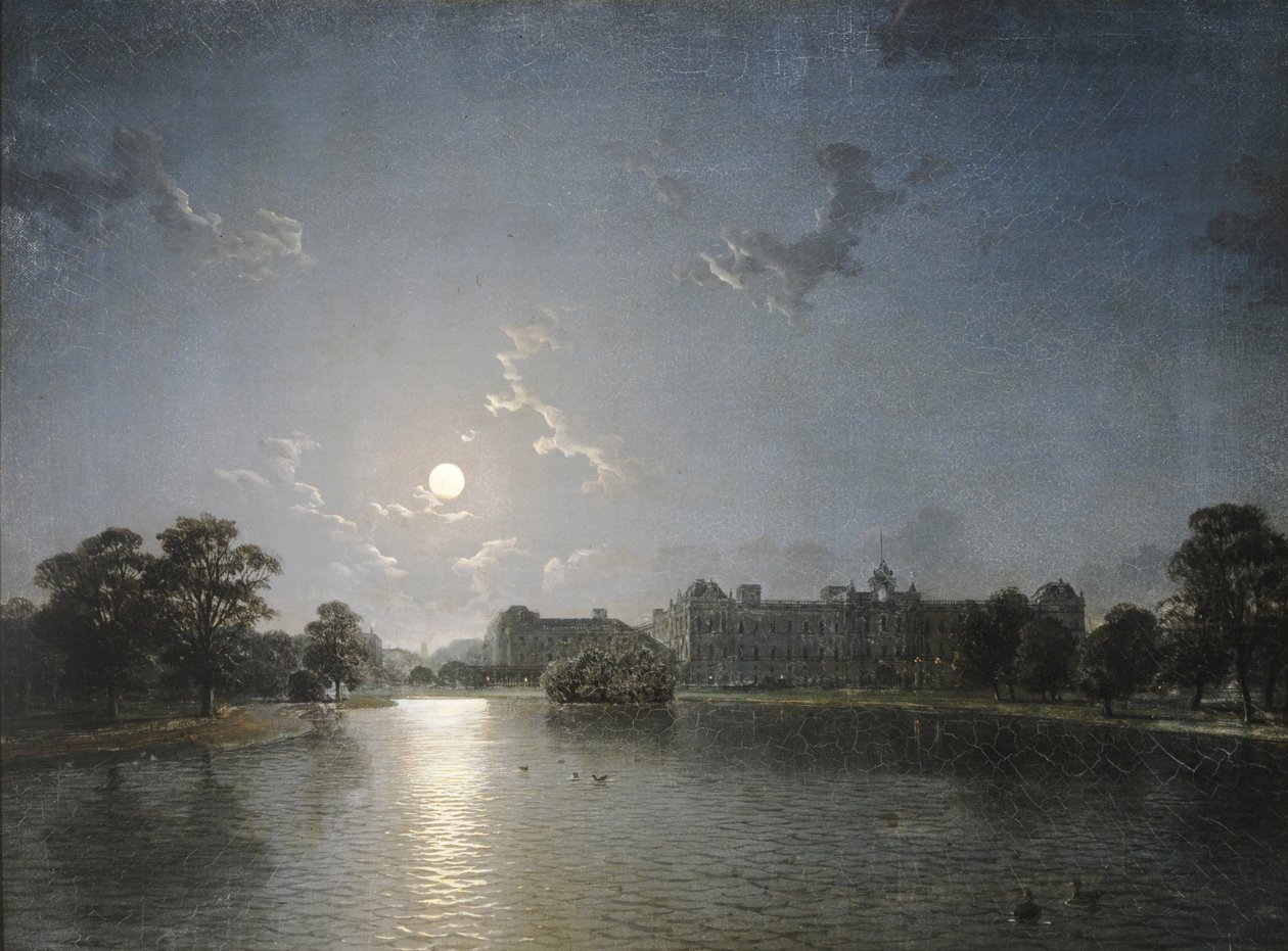 Country House across a Lake by Moonlight, c.1850 by English School