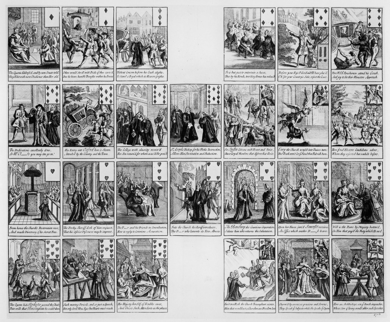 Deck of cards with scenes from the reign of Queen Anne by English School