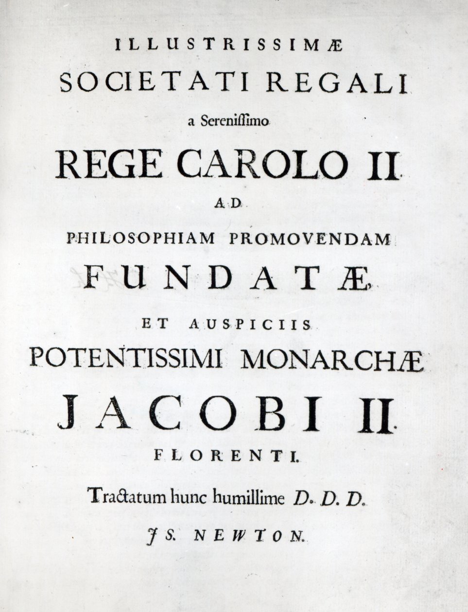 Dedication to the Royal Society of the First Edition of Newton