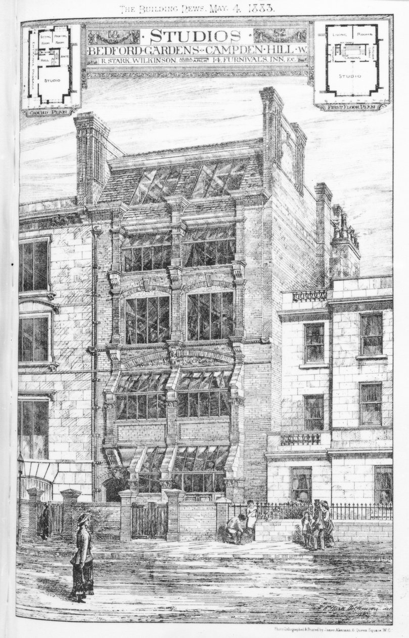 Design for Studios at Bedford Gardens, Campden Hill, London, from 