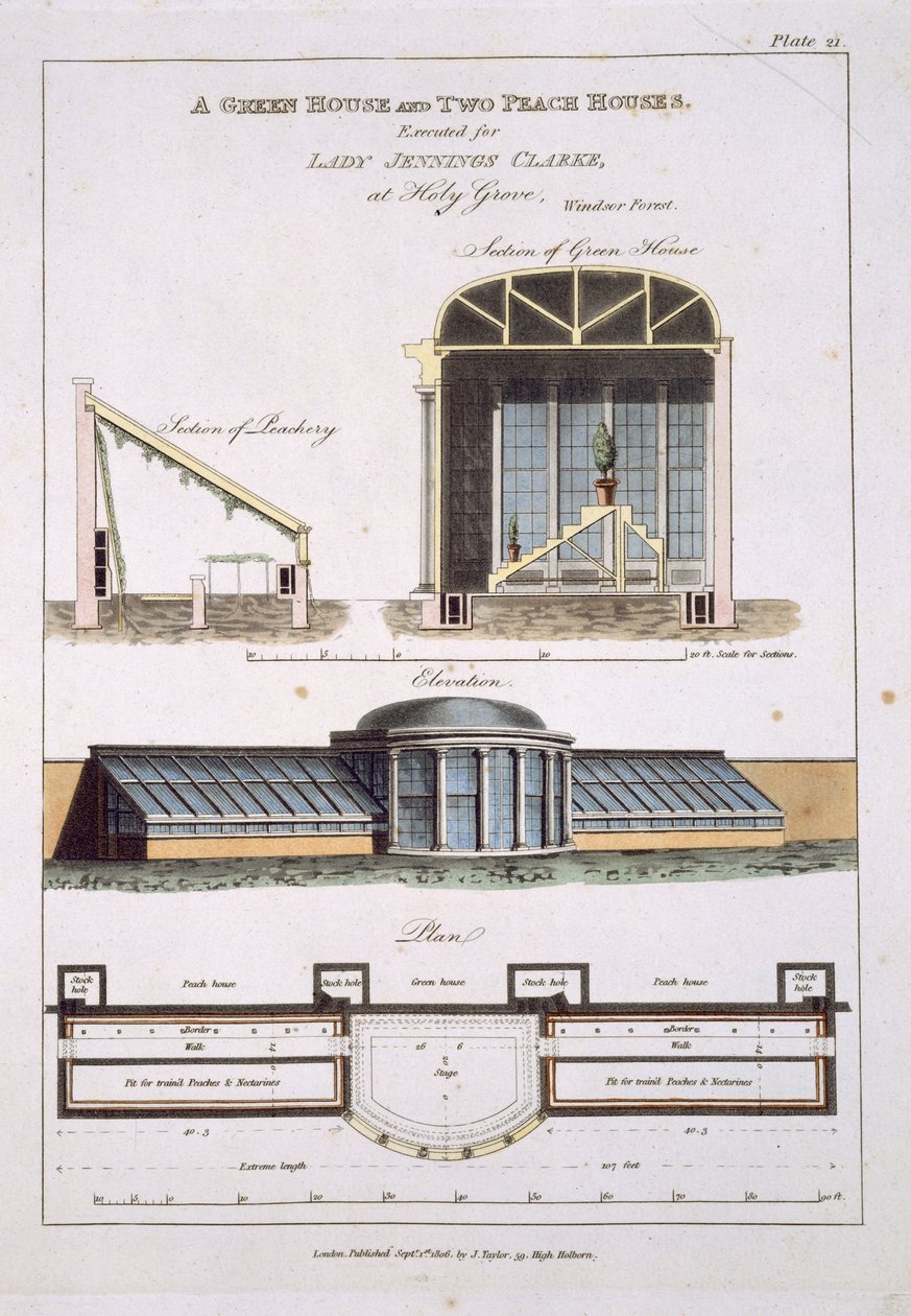 Design for a Green House and two Peach Houses, 1806 by English School