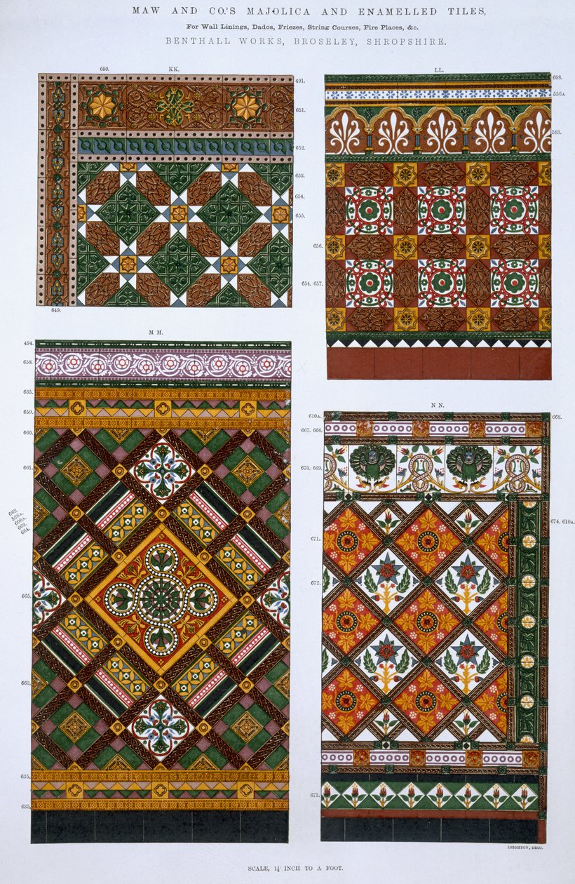 Designs for Majolica and Enamelled Tiles for Maw & Co., Benthall Works, Brosley, Shropshire by English School
