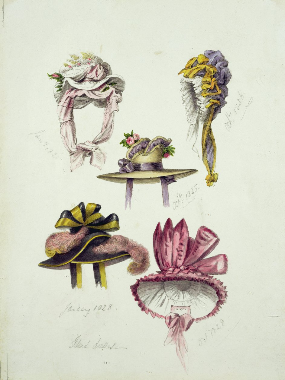 Designs for Regency Hats, 1828 by English School