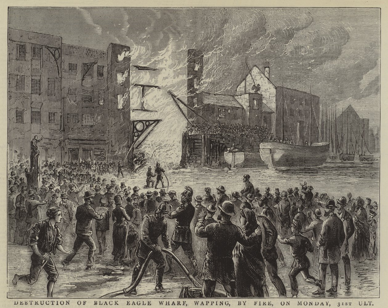Destruction of Black Eagle Wharf, Wapping, by Fire by English School