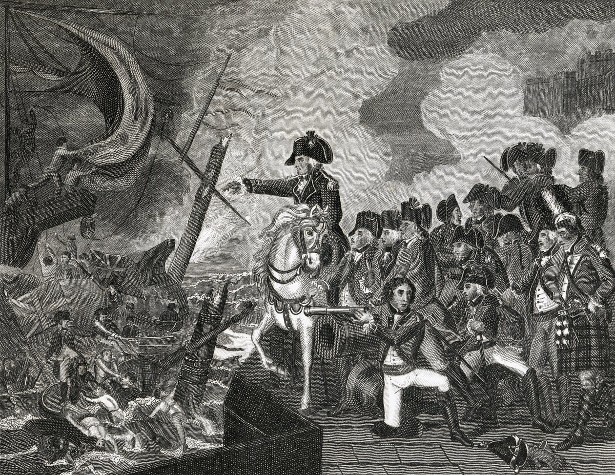 Destruction of the Gun Boats Before Gibraltar, engraved by H.Cook by English School