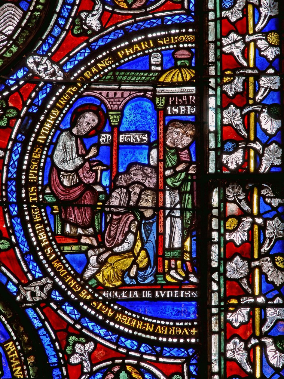 Detail from one of the Bible Windows depicting St. Peter preaching by English School