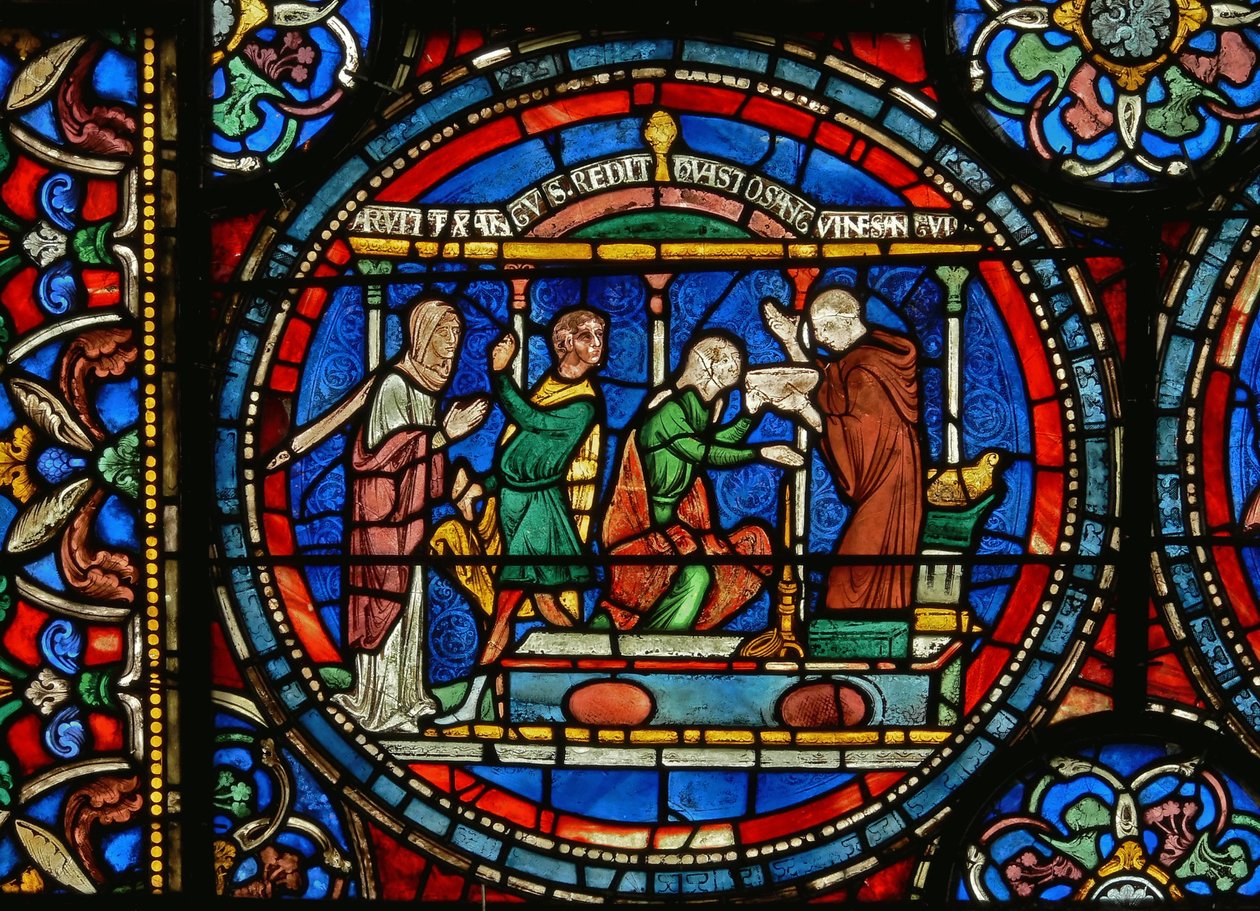Detail from the Miracle Window depicting Audrey of Canterbury taking healing water by English School