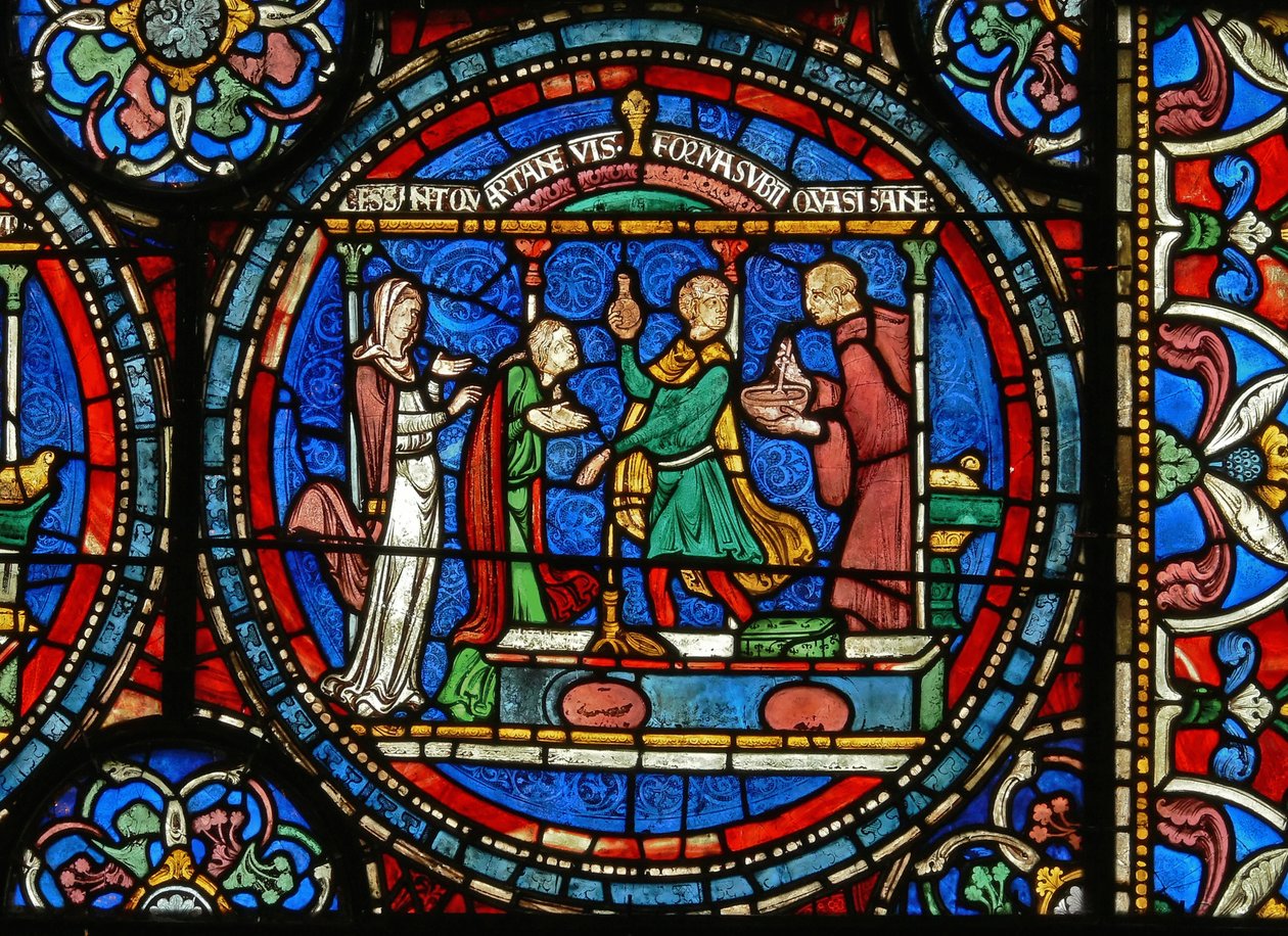Detail from the Miracle Window depicting Audrey of Canterbury taking healing water by English School