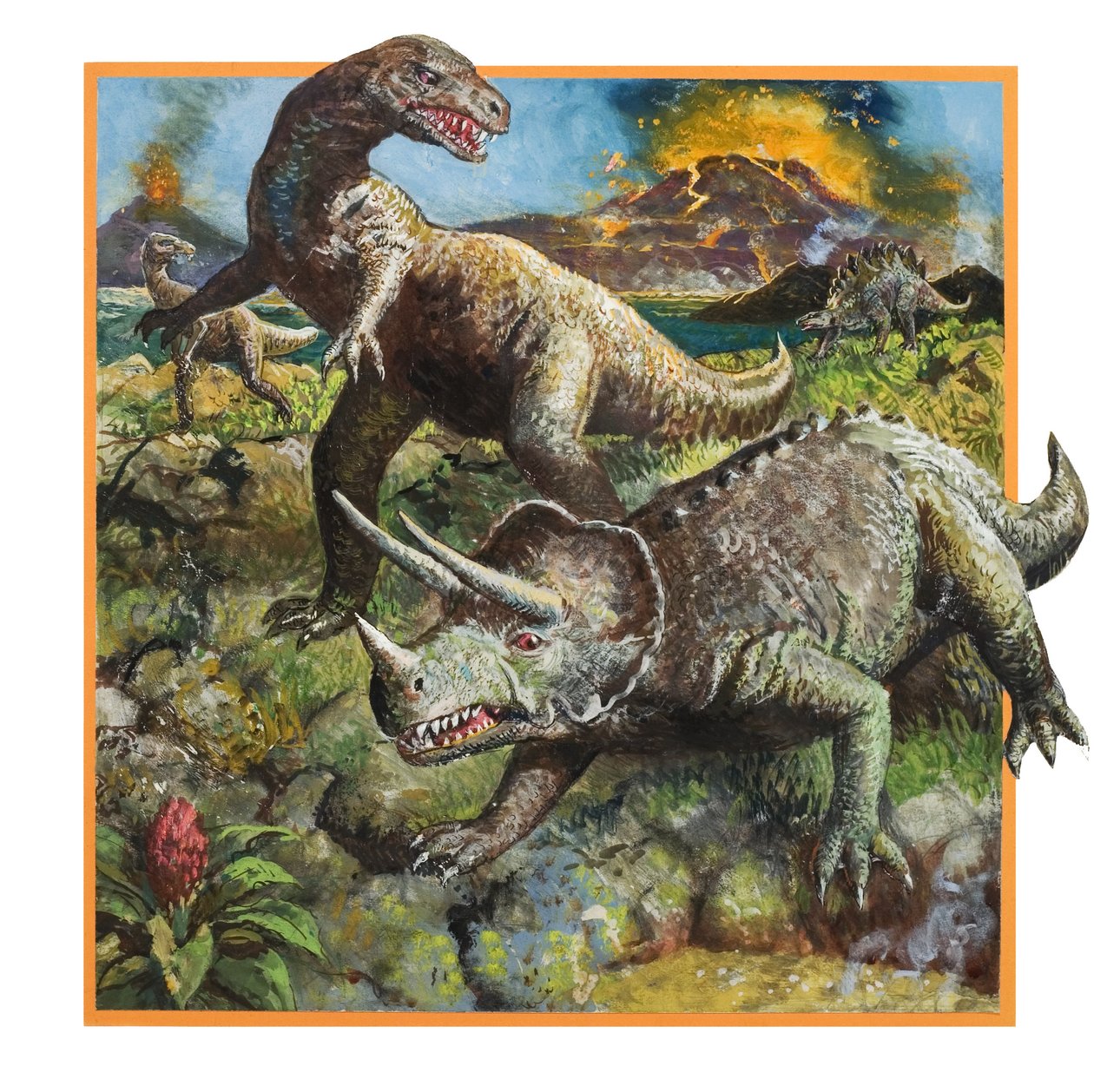 Dinosaurs with Volcano by English School