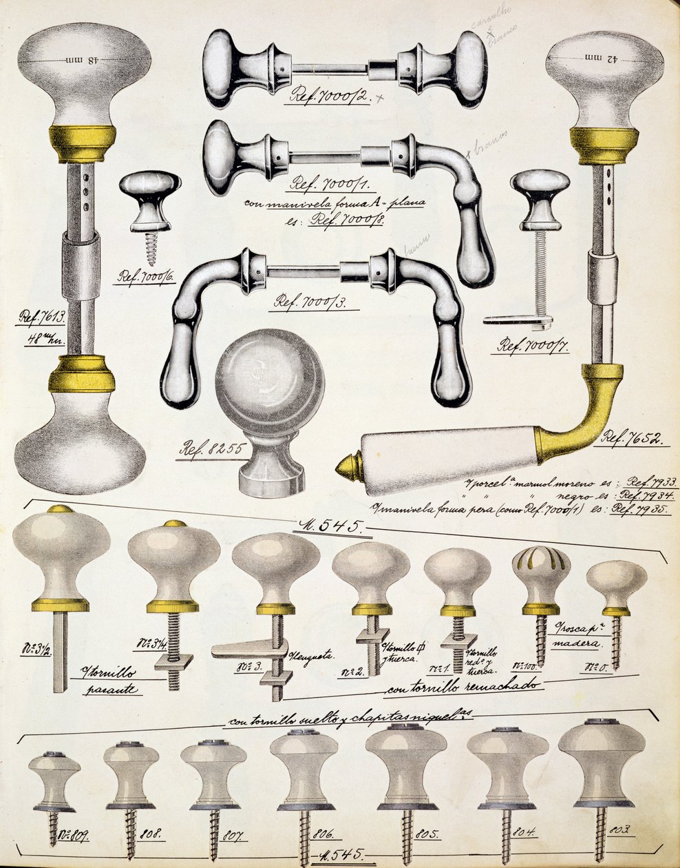 Door handles, from a trade catalogue of domestic goods and fittings, c.1890-1910 by English School