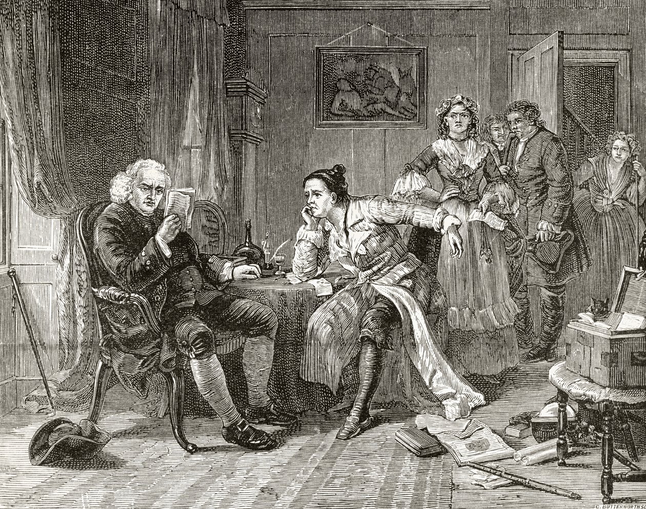 Dr Samuel Johnson reading the manuscript of 