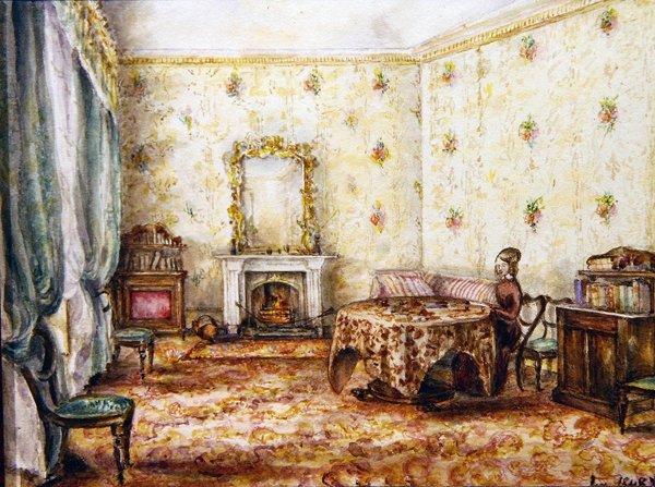 Drawing room interior in a country house, c.1848 by English School