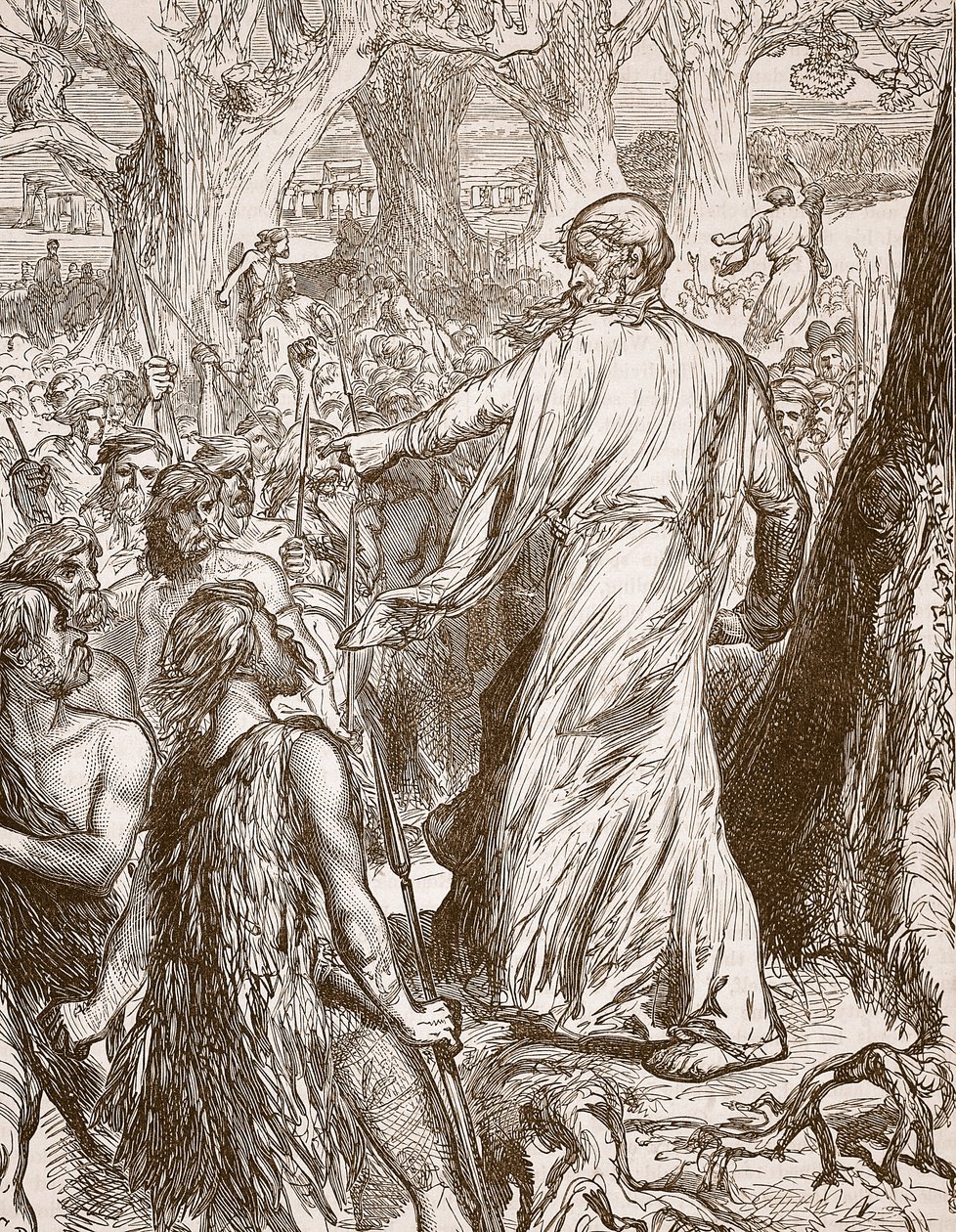 Druids inciting the Britons to oppose the landing of the Romans, illustration from Cassell
