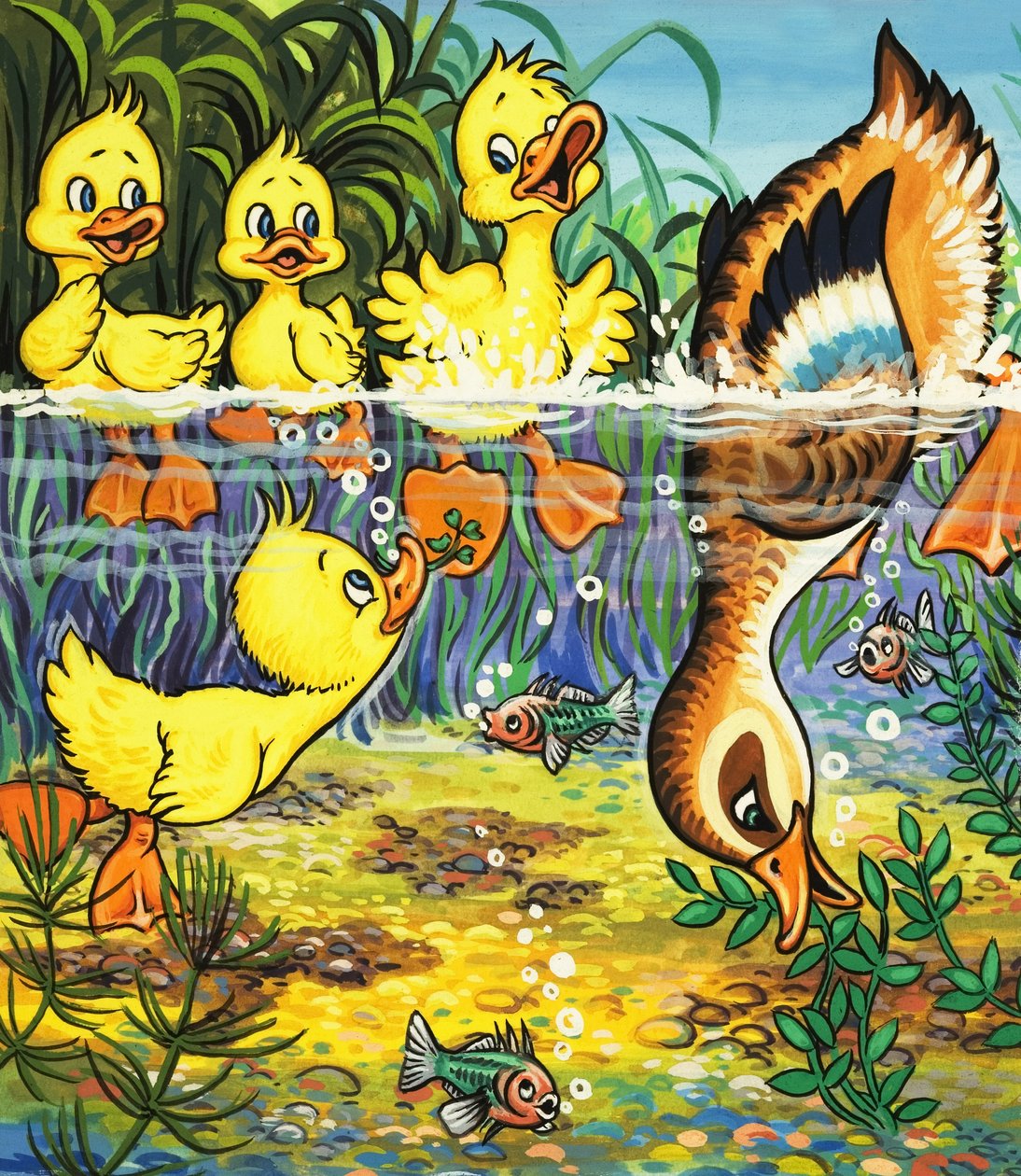 Duck and Ducklings by English School