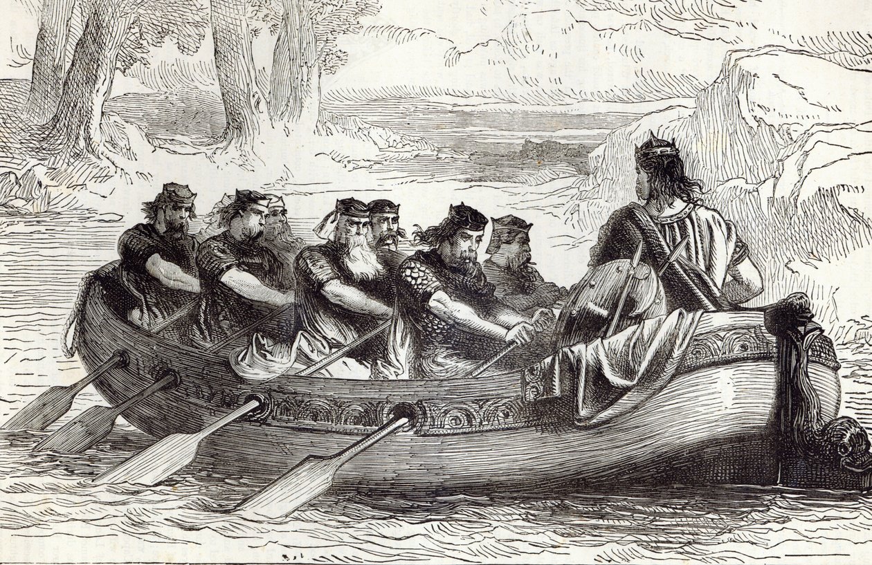 Edgar the Pacific being rowed down the River Dee by Eight Tributary Princes, illustration from 