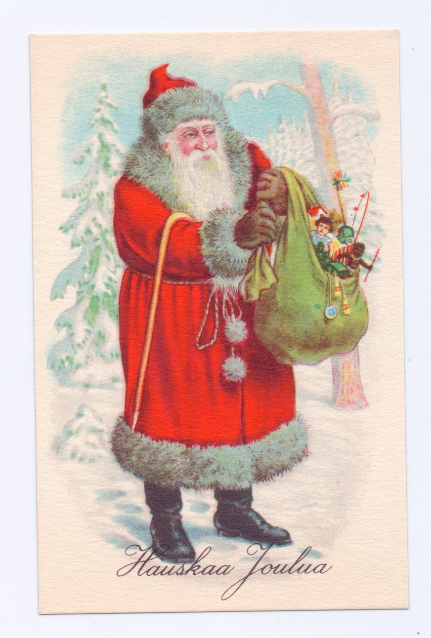 Edwardian Postcard of Father Christmas Holding a Sack of Toys, c.1910 by English School