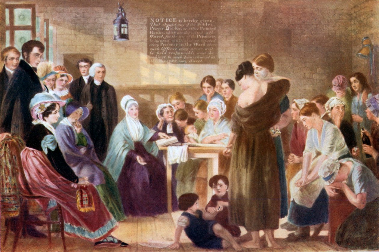 Elizabeth Fry Visiting Newgate Prison by English School