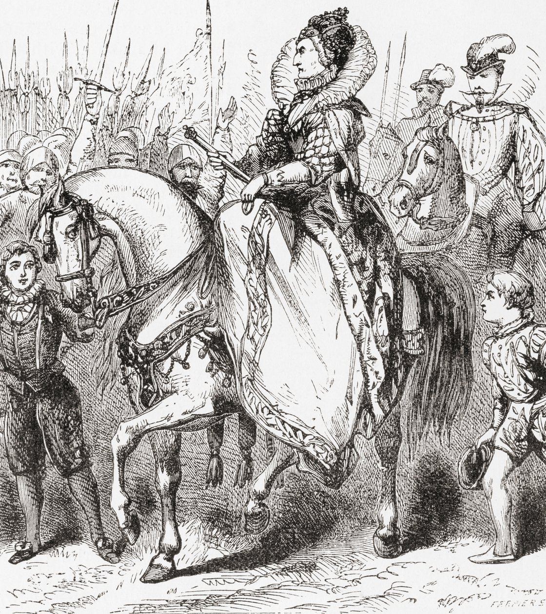 Elizabeth I Inspecting Her Troops at Tilbury Port, 1588, from Ward and Locks Illustrated History of the World, pub. c.1882 by English School