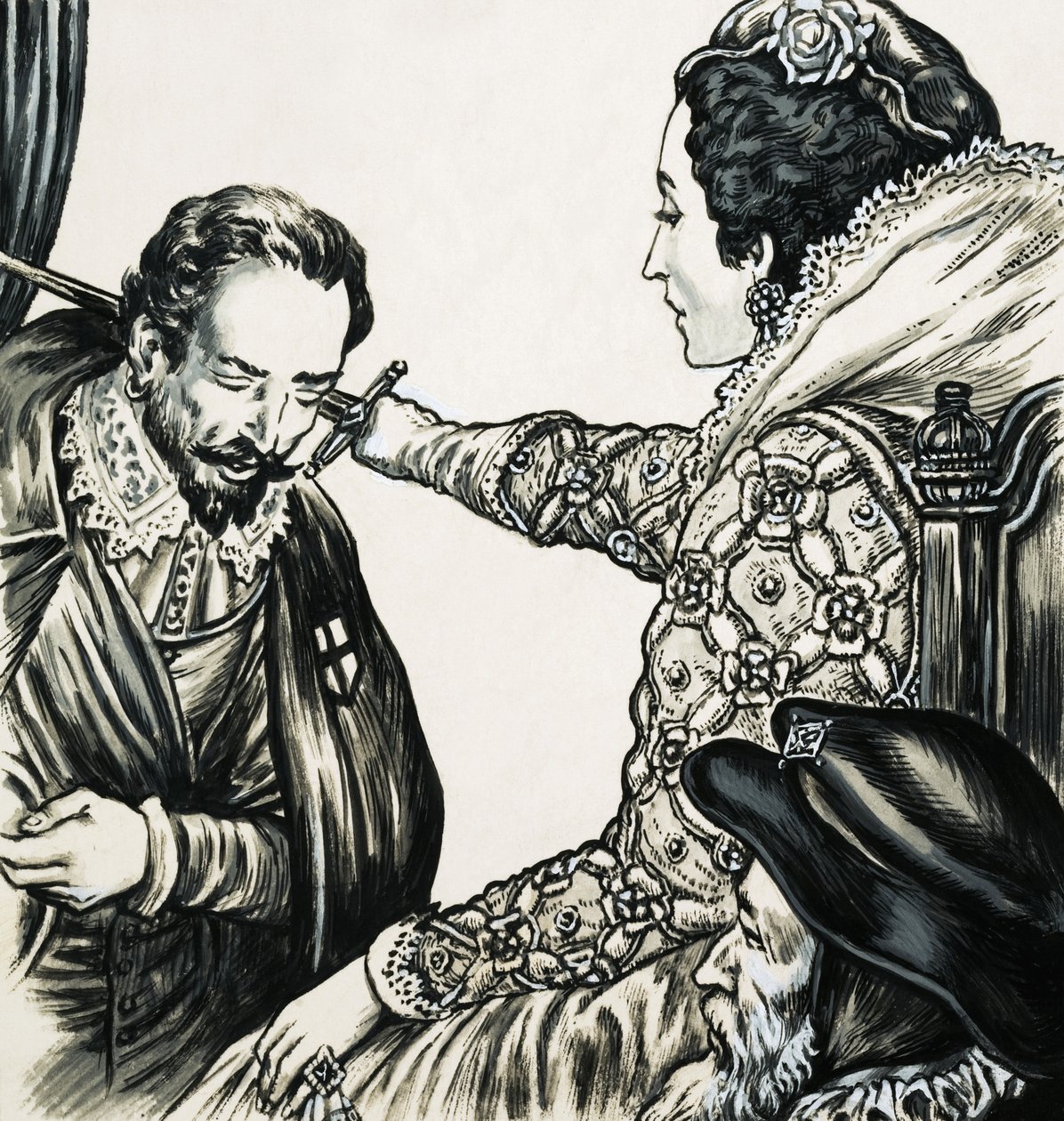 Elizabeth I knights one of her loyal servants by English School