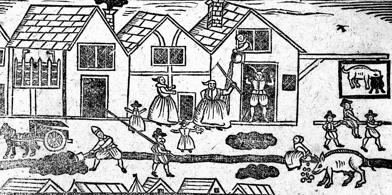 Elizabethan Street Scene, from A Book of Roxburghe Ballads by English School