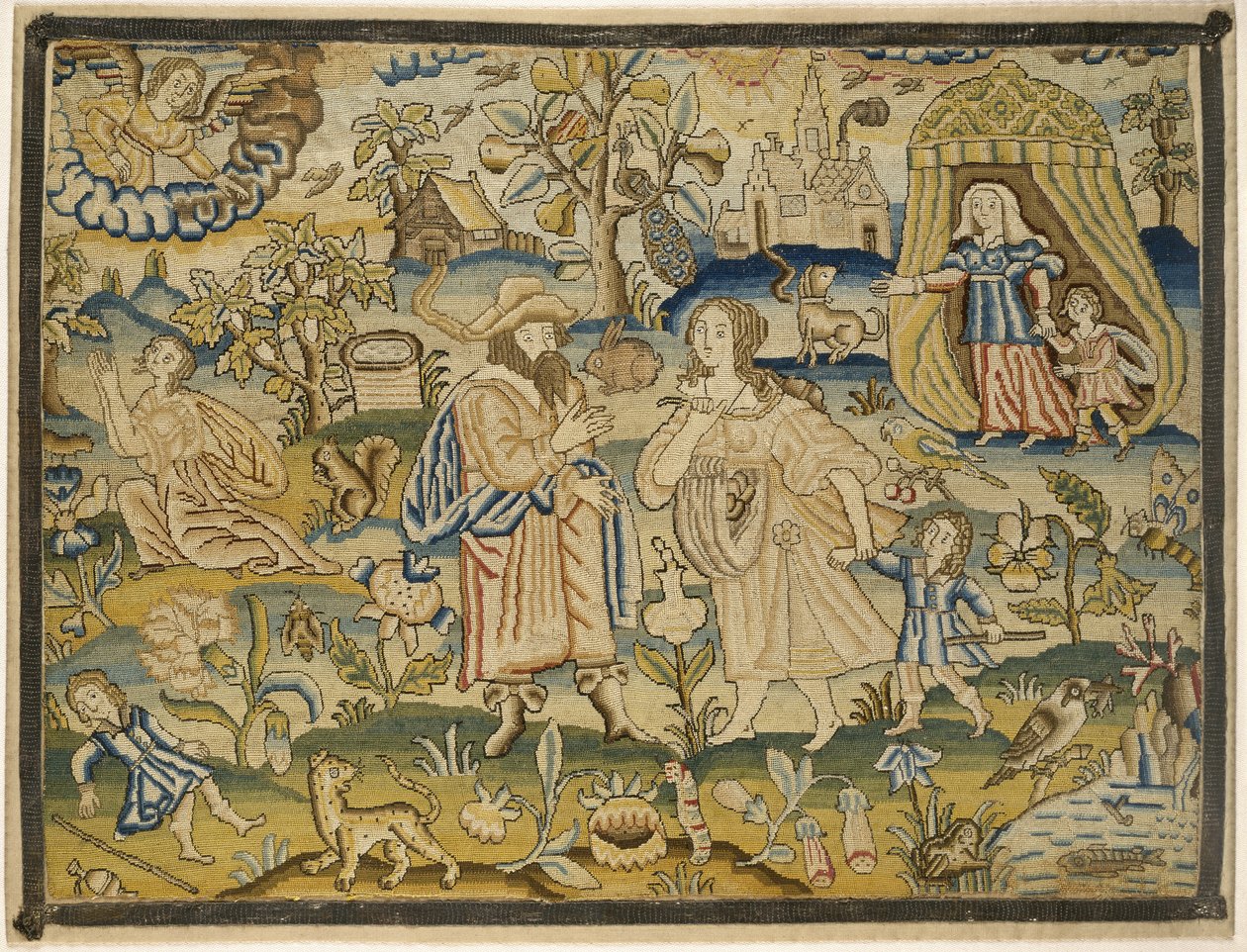 Embroidered picture: Abrahams dismissal of Hagar, mid-17th century by English School