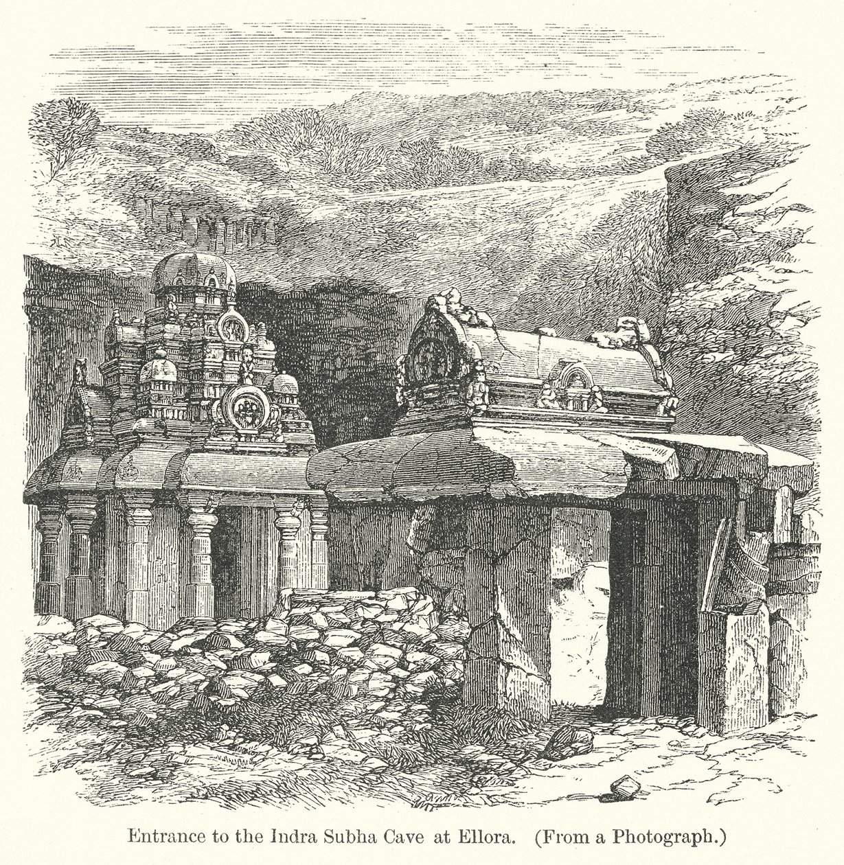 Entrance to the Indra Subha Cave at Ellora by English School