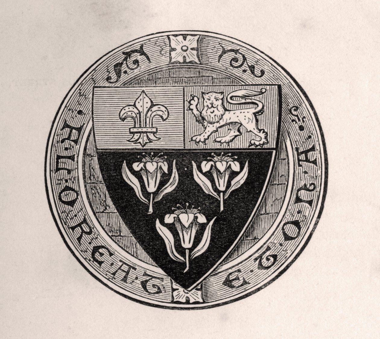 Eton Shield Laid Over Roundel with School Motto, illustration from Memoirs of Eminent Etonians by Sir Edward Creasy, published London 1876 by English School
