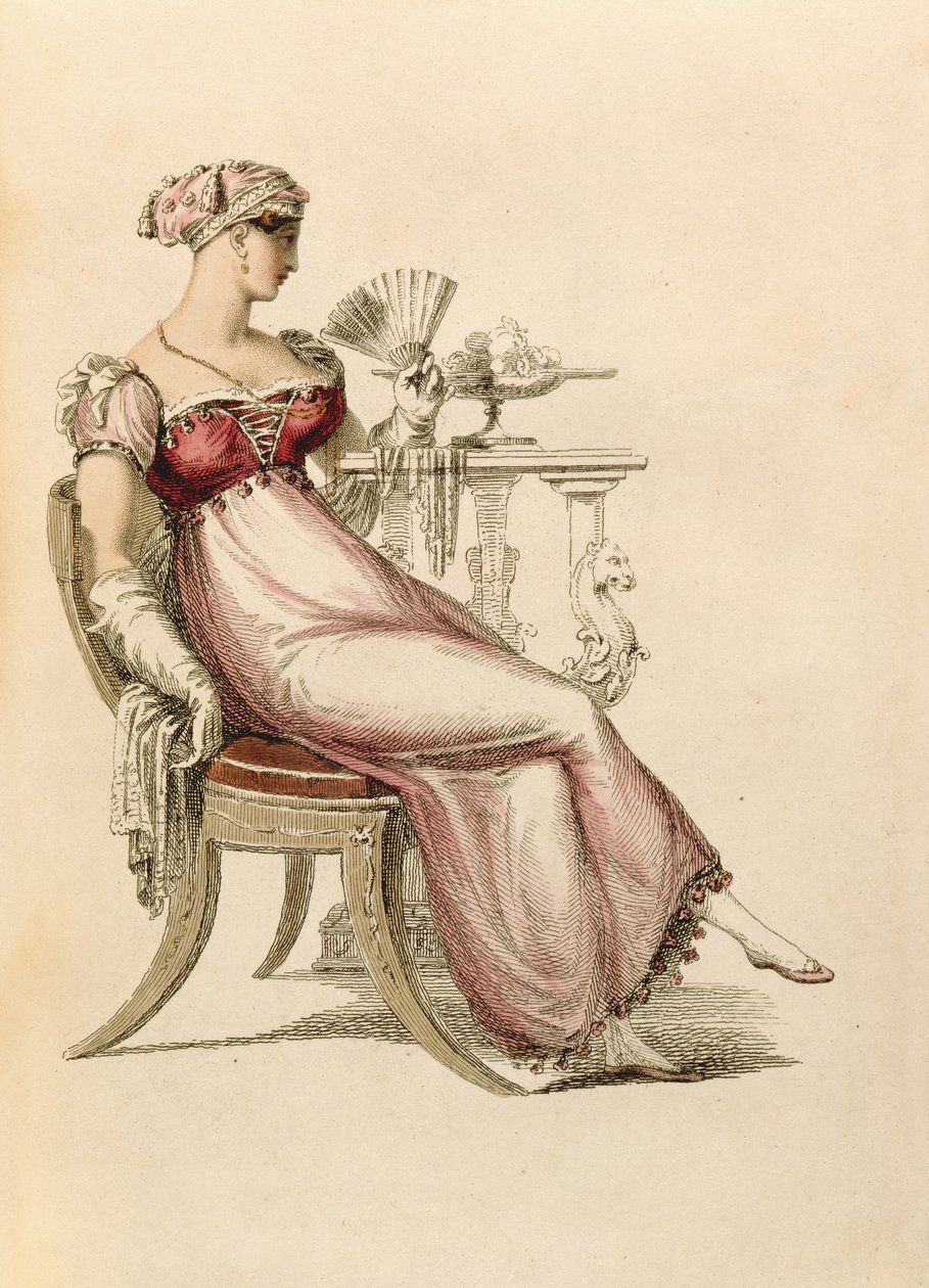 Evening dress or ball gown, fashion plate from Ackermann