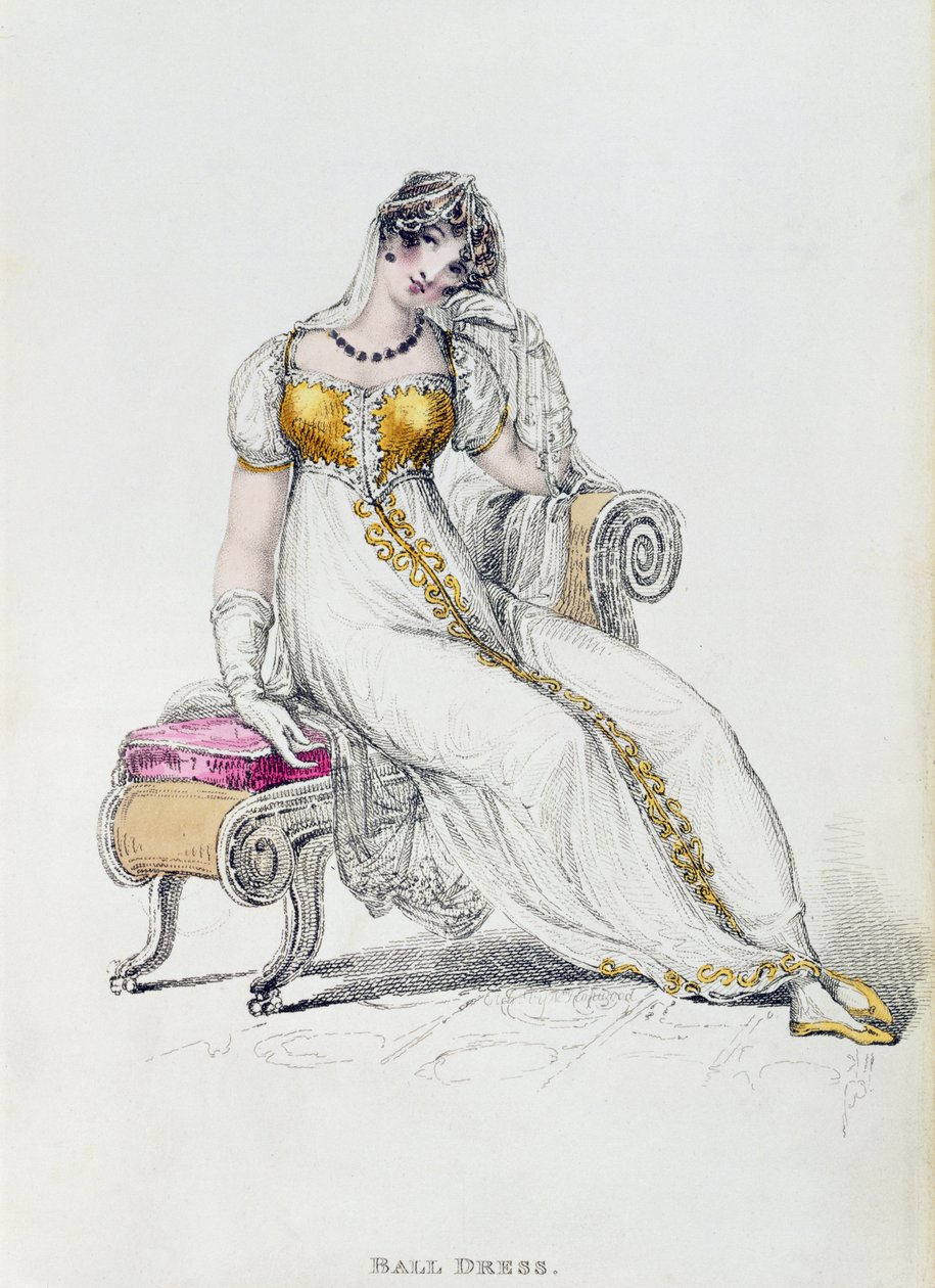 Evening dress or wedding dress, fashion plate from Ackermann