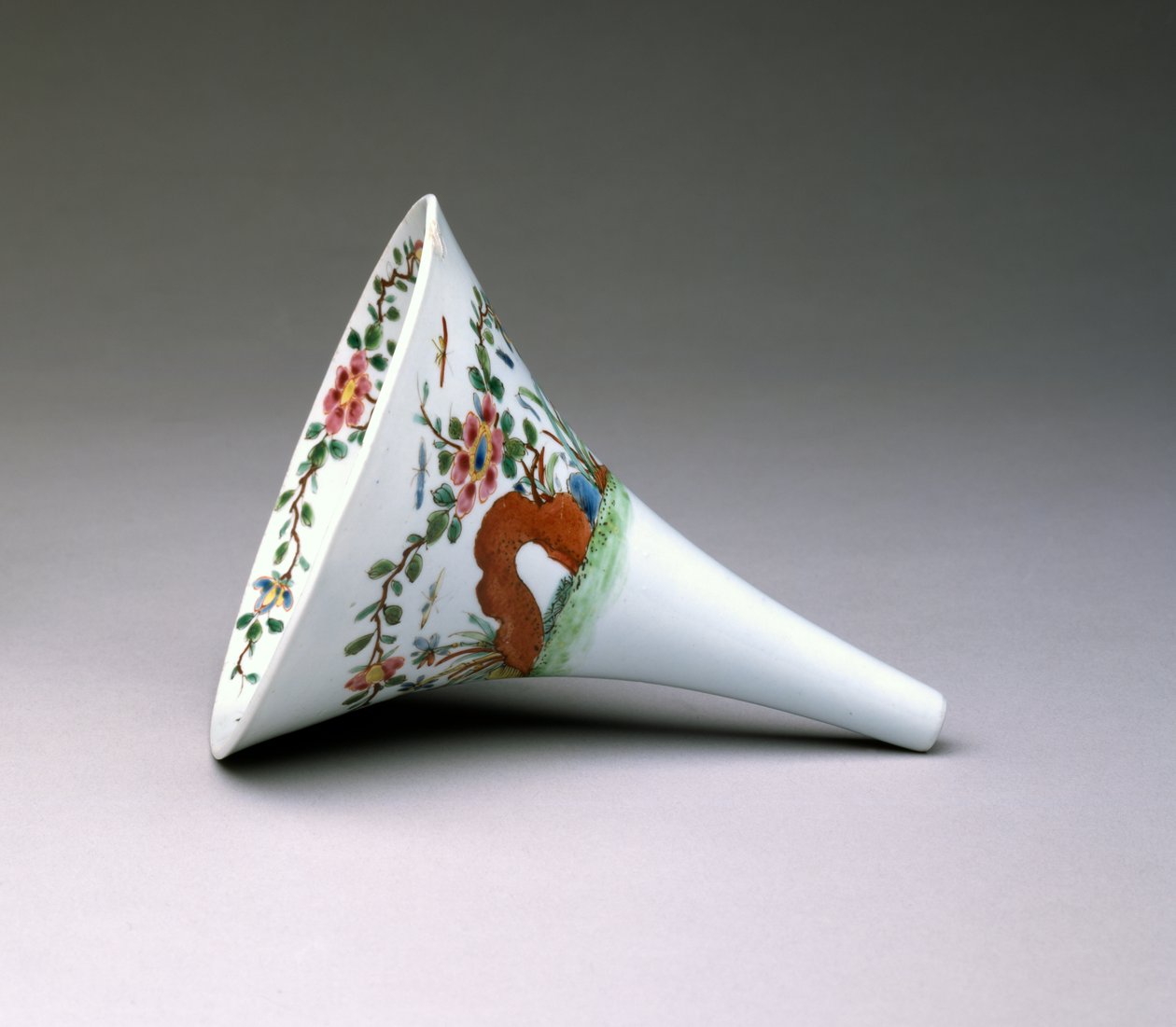 Famille Rose Wine Funnel, Worcester Porcelain, 1753-55 by English School