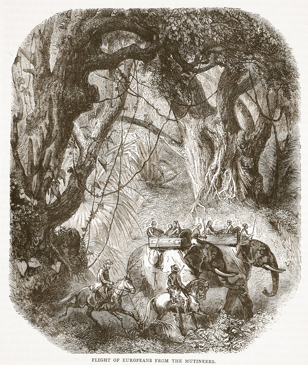 Flight of Europeans from the Mutineers, illustration from Cassell