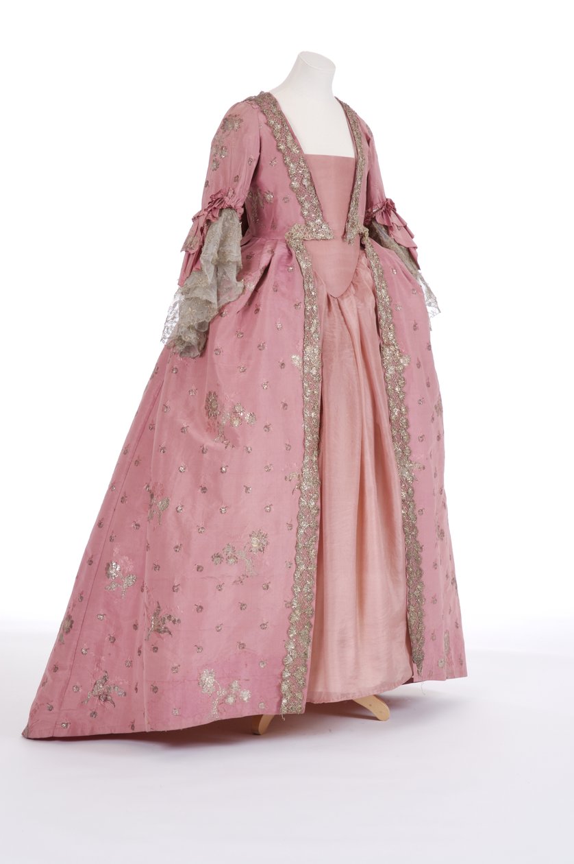 Front view of a sack back dress, 1750s by English School