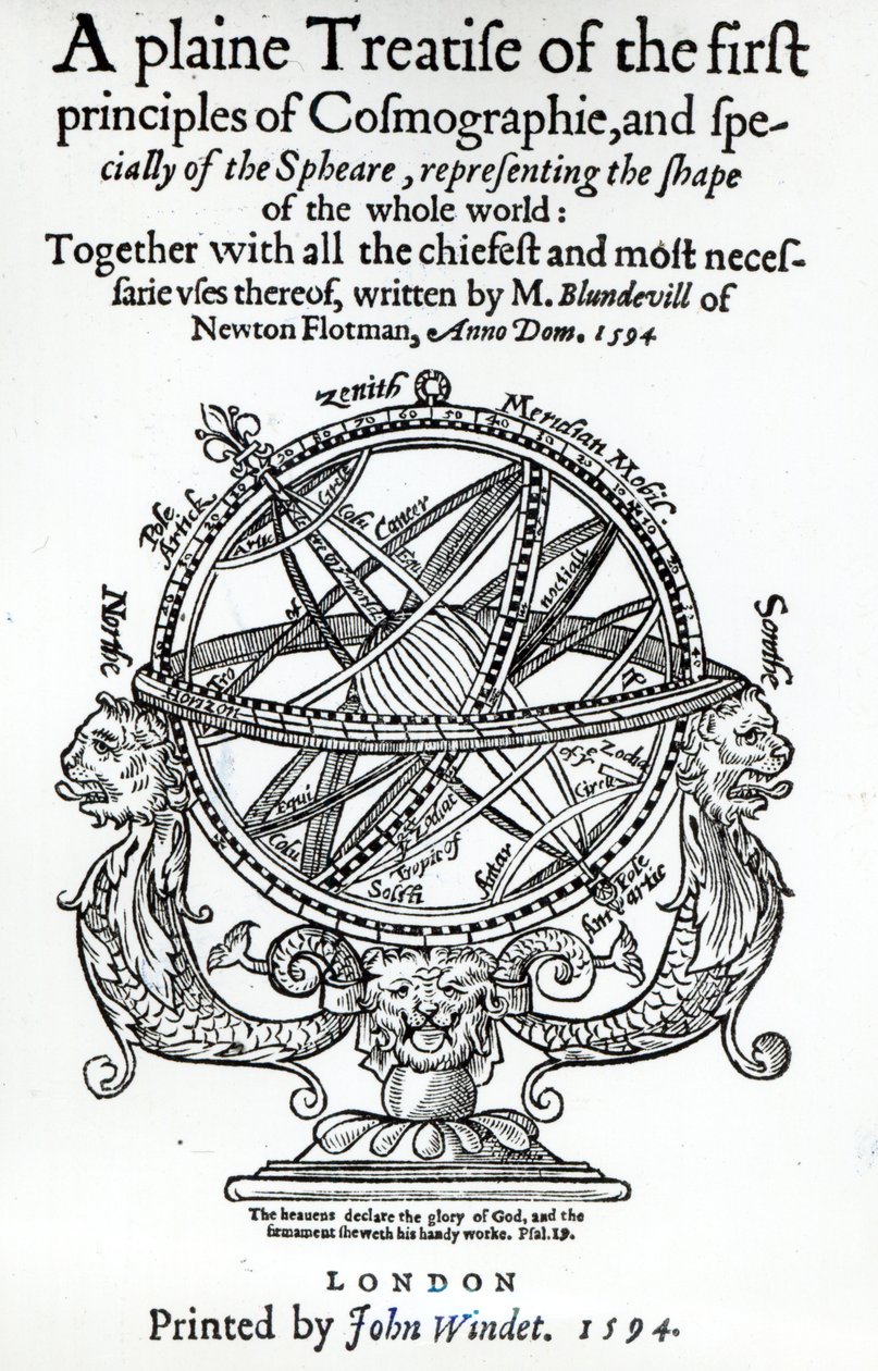 Frontispiece from A Plain Treatise of the First Principles of Cosmography by Thomas Blundeville, published in 1594 by English School