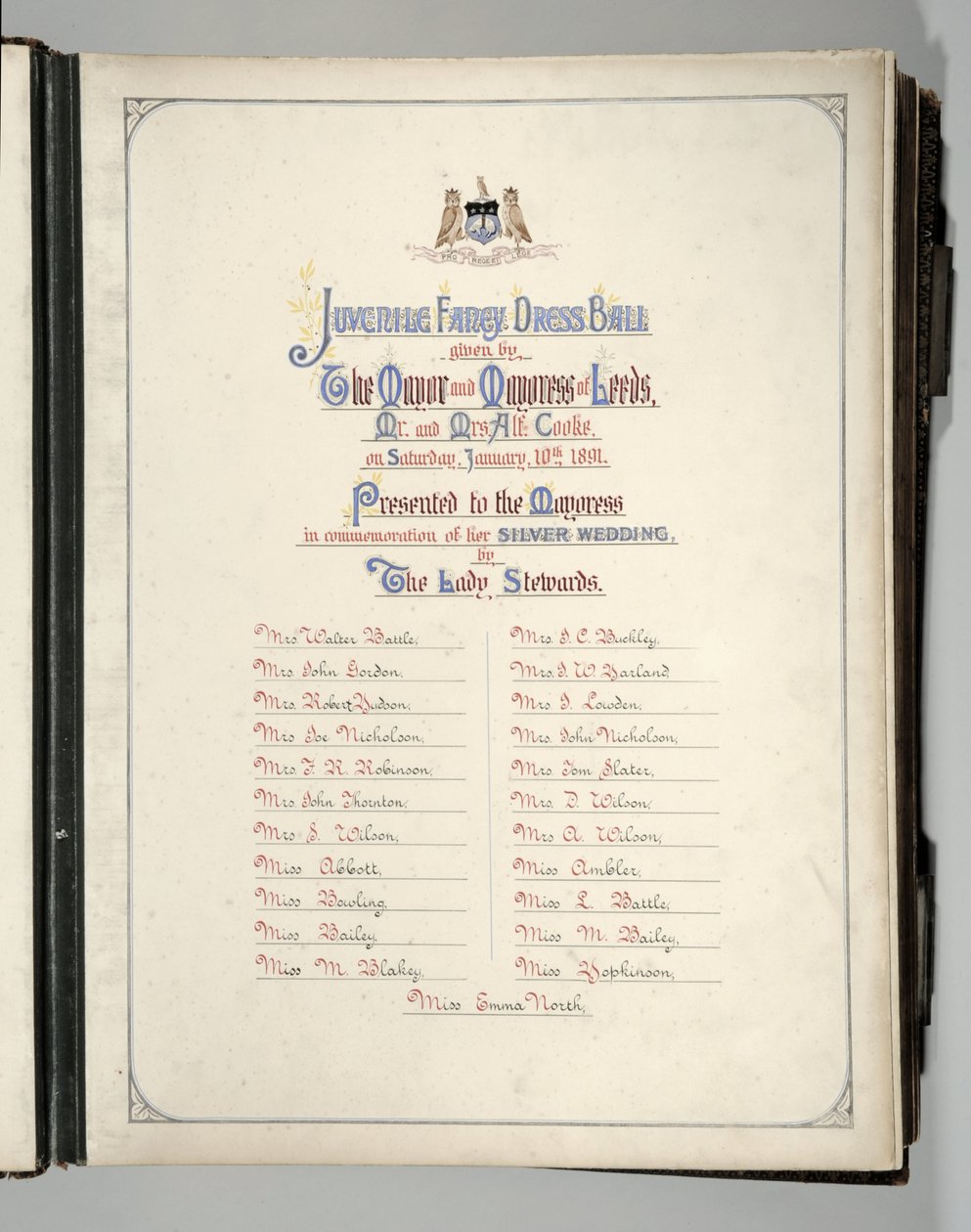 Frontispiece from a souvenir album of the Juvenile Fancy Dress Ball, Leeds by English School