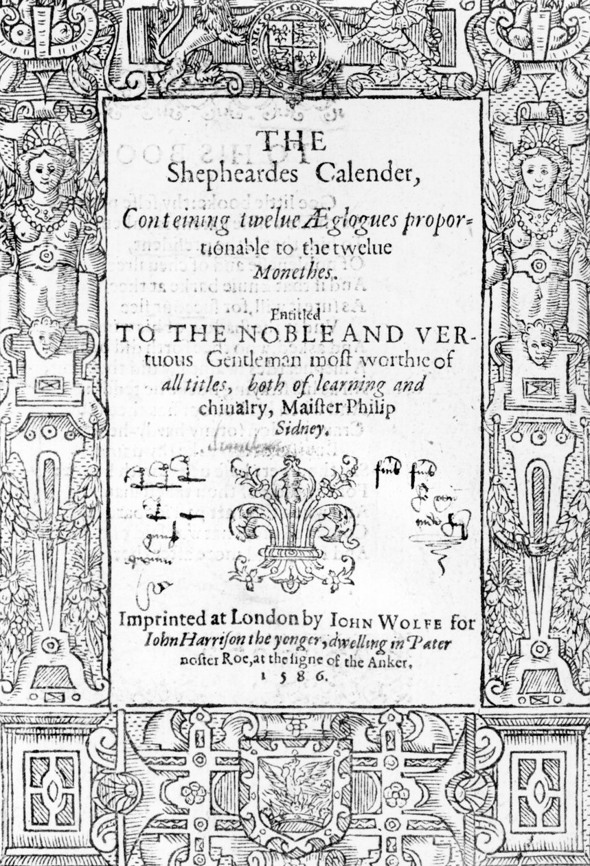 Frontispiece of The Shepheardes Calender by Esmond Spenser, published 1586 by English School