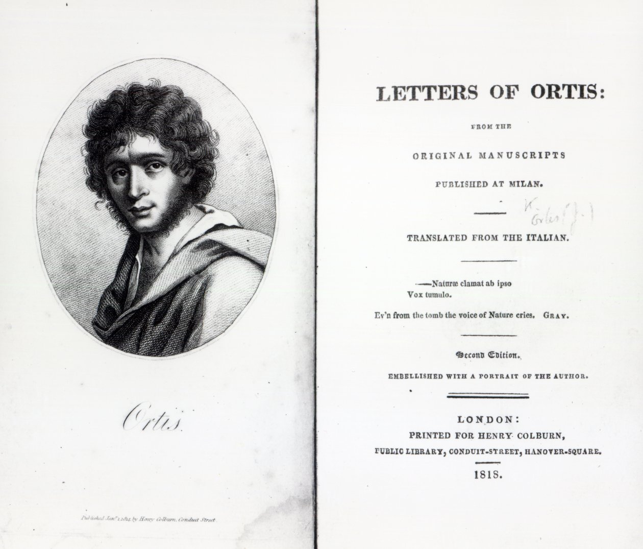 Frontispiece to The Letters of Ortis by Niccolo Ugo Foscolo by English School