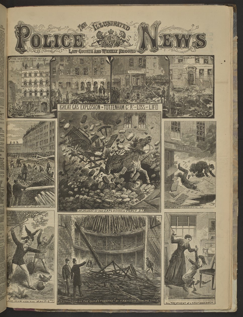 Great Gas Explosion in Tottenham Court Road, Loss of Life, Illustrated Police News by English School