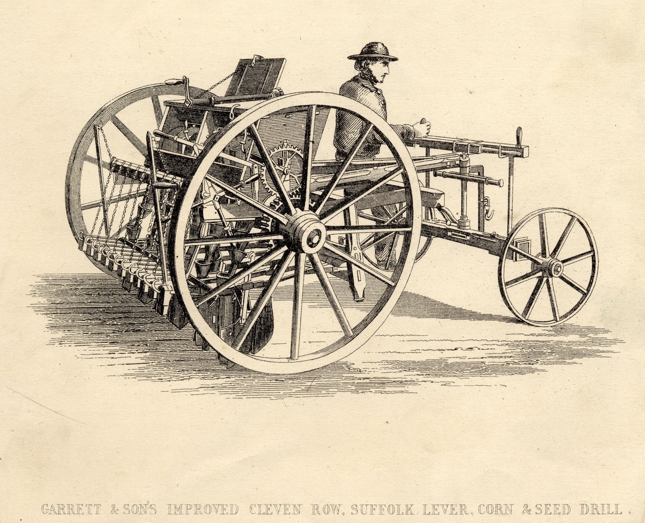 Garrett and Sons Improved Cleven Row Suffolk Lever Corn and Seed Drill by English School