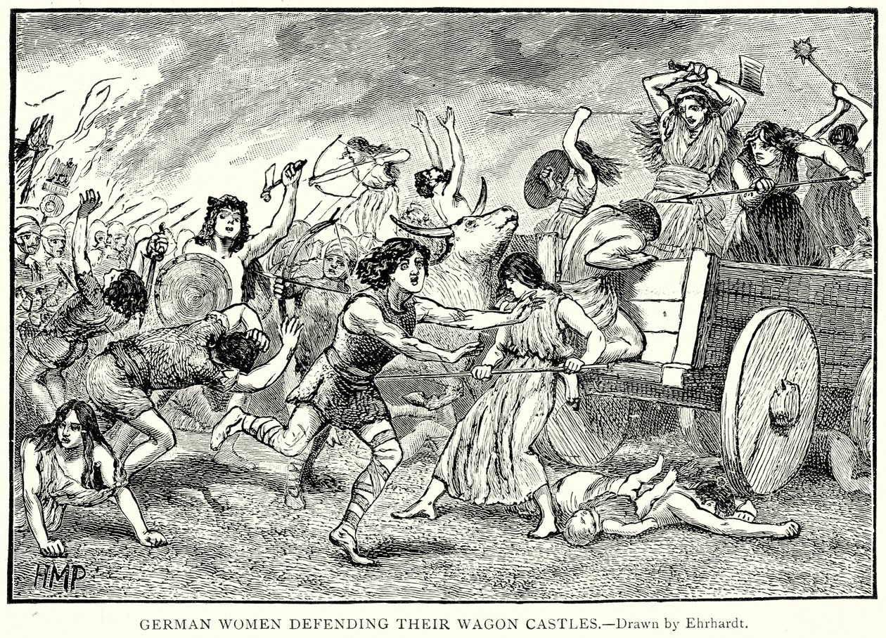 German Women Defending Their Wagon Castles by English School