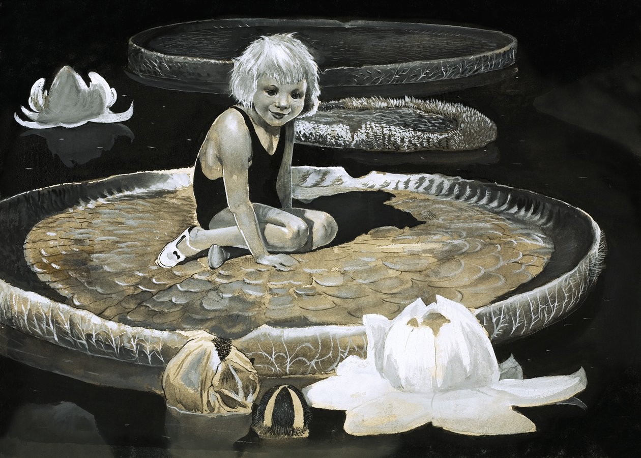 Girl on a Water Lily as Big as a Boat by English School