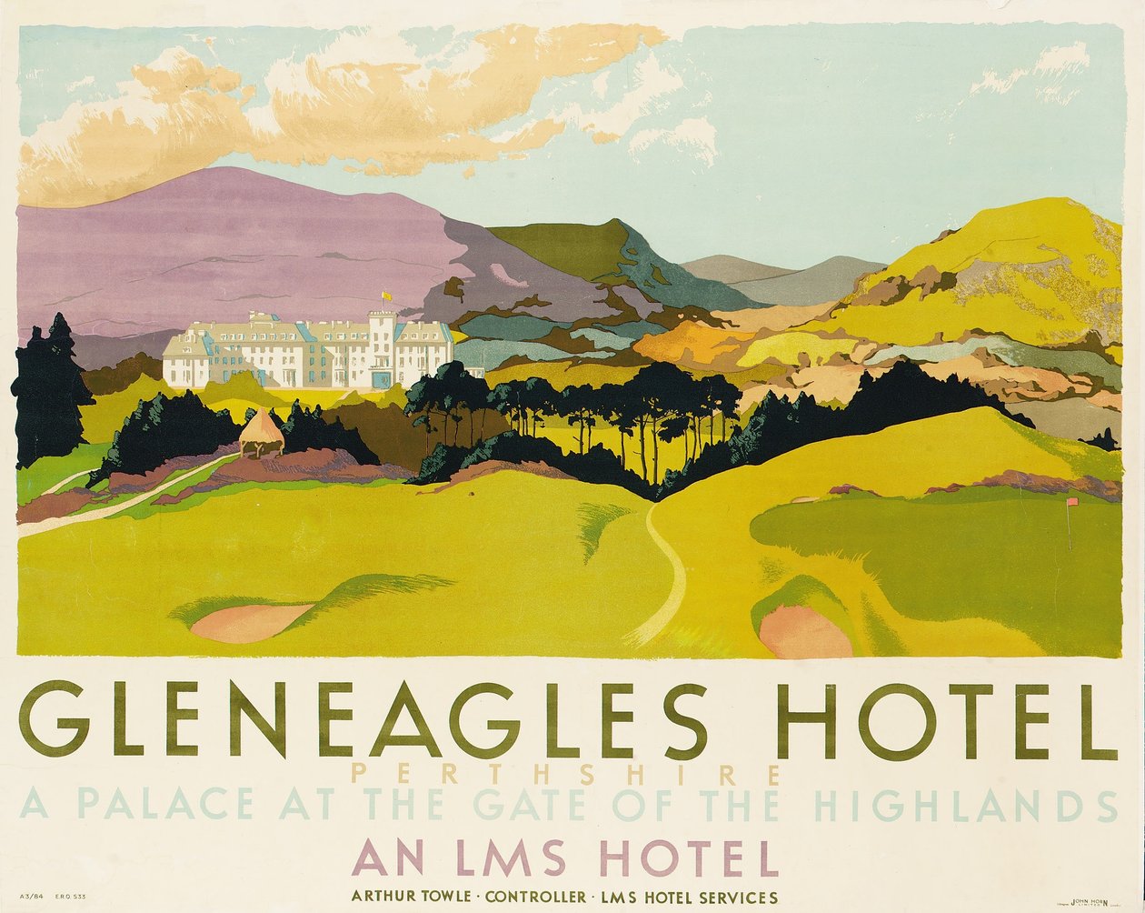 Gleneagles Hotel, poster advertising the LMS, 1924 by English School