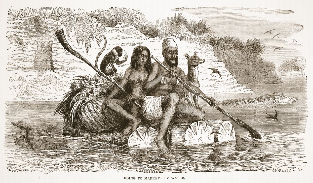 Going to market - by water, illustration from The Pictorial Edition of the Life and Discoveries of David Livingstone by J. Ewing Richie by English School