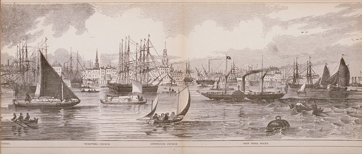 Grand Panorama of London, from the River Thames looking towards Shadwell, East India Docks and Limehouse, 1849 by English School