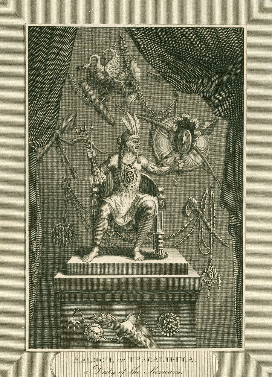 Haloch, or Tescalipuca, a Deity of the Mexicans, illustration from The World: or the present State of the Universe, being a General and Complete Collection of Modern Voyages and Travels, by Cavendish by English School