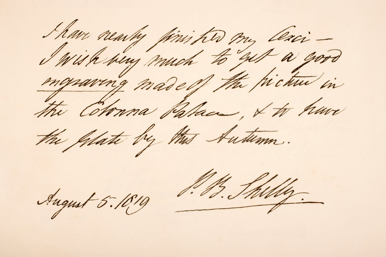 Handwriting and signature of Percy Bysshe Shelley, 1819  by English School