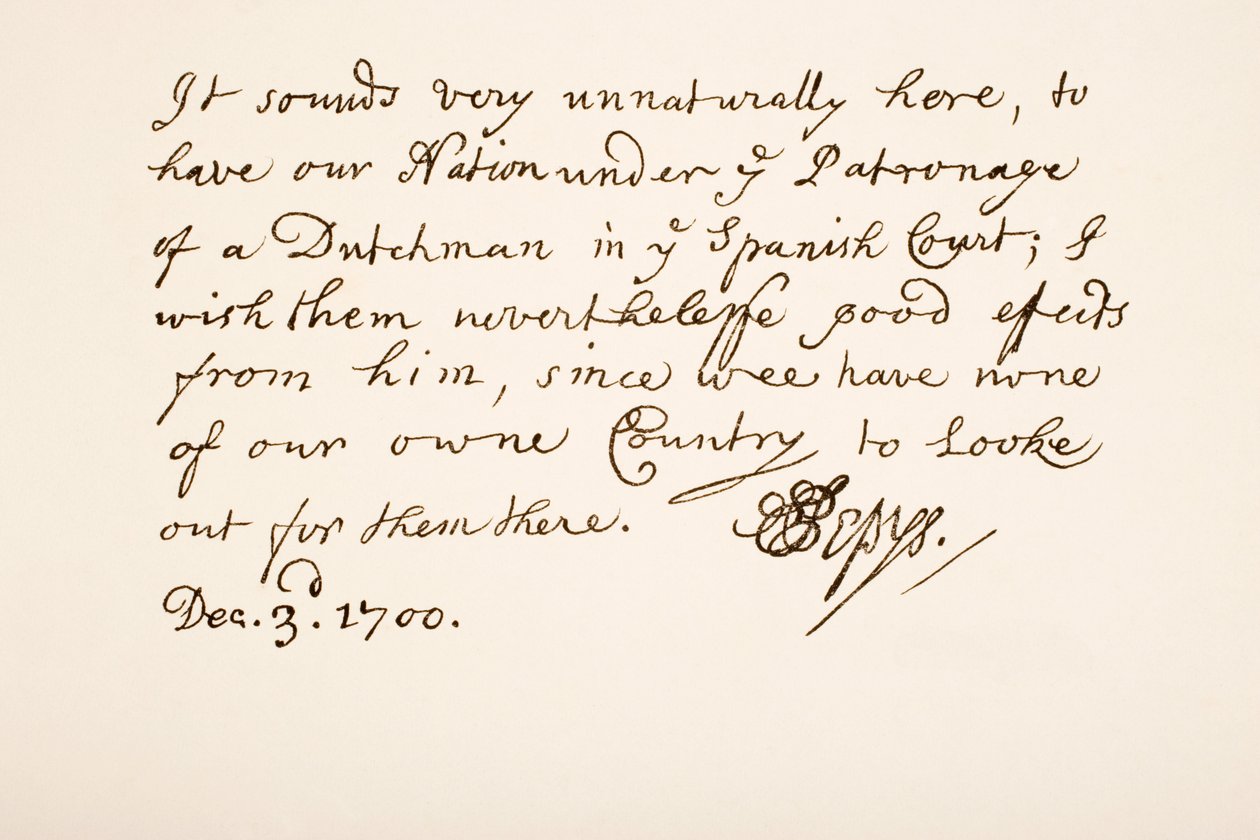 Handwriting and Signature of Samuel Pepys, 1700 by English School