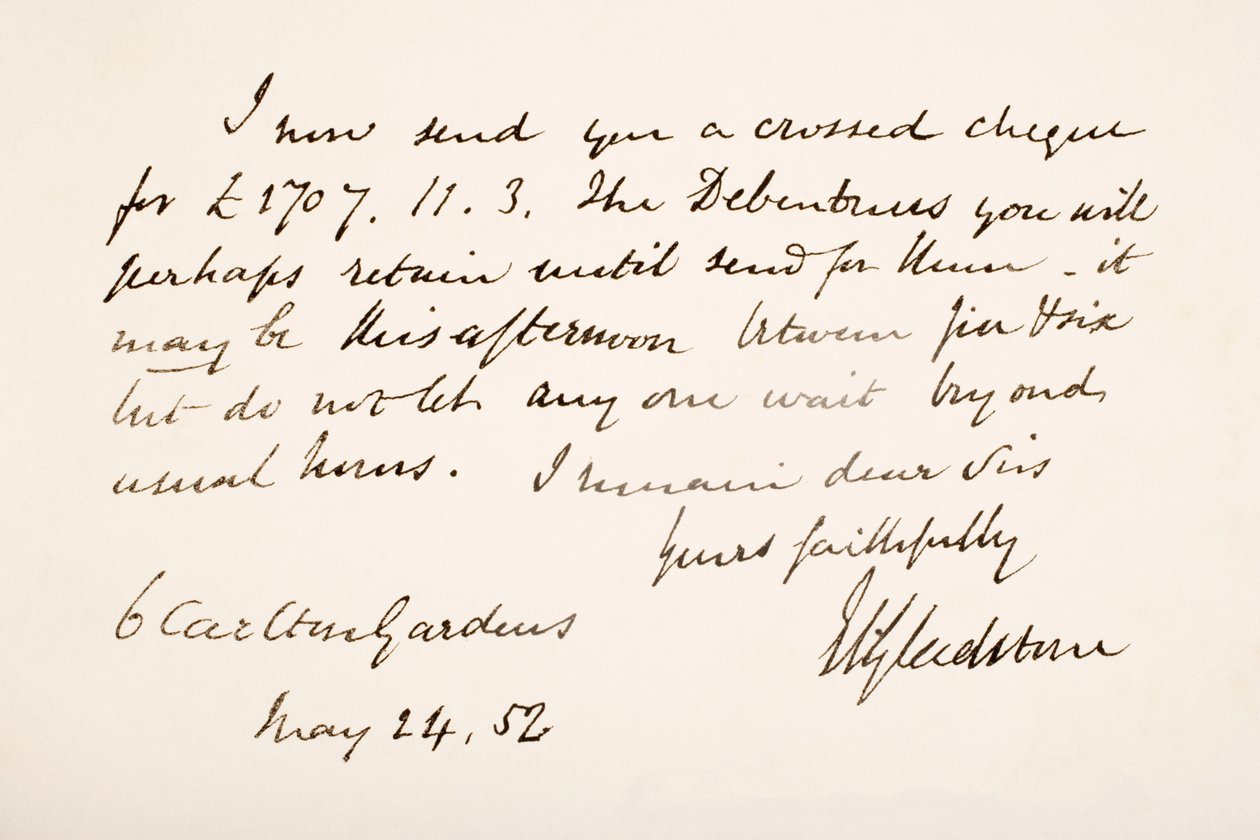 Handwriting and Signature of William Eward Gladstone by English School