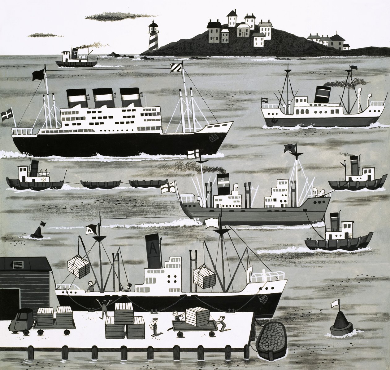 Harbour scene by English School