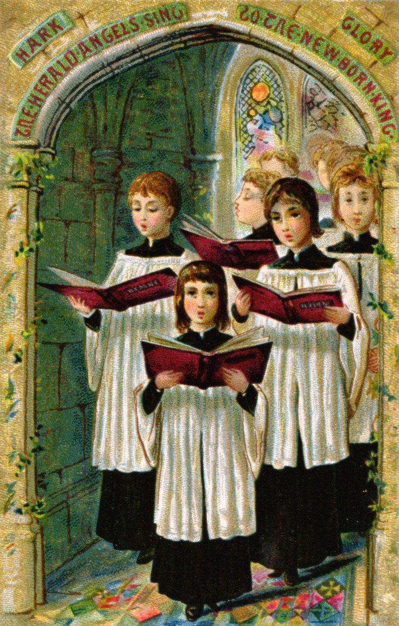 Hark the Herald Angels Sing, Victorian Postcard by English School